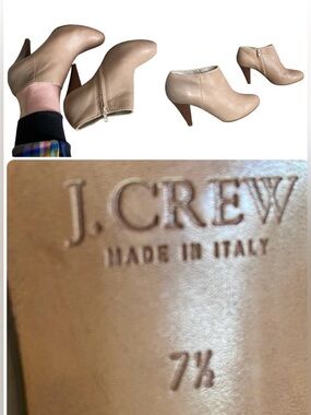 J. Crew Nude/Tan Leather Heel Ankle Booties women size 7.5, made in Italy